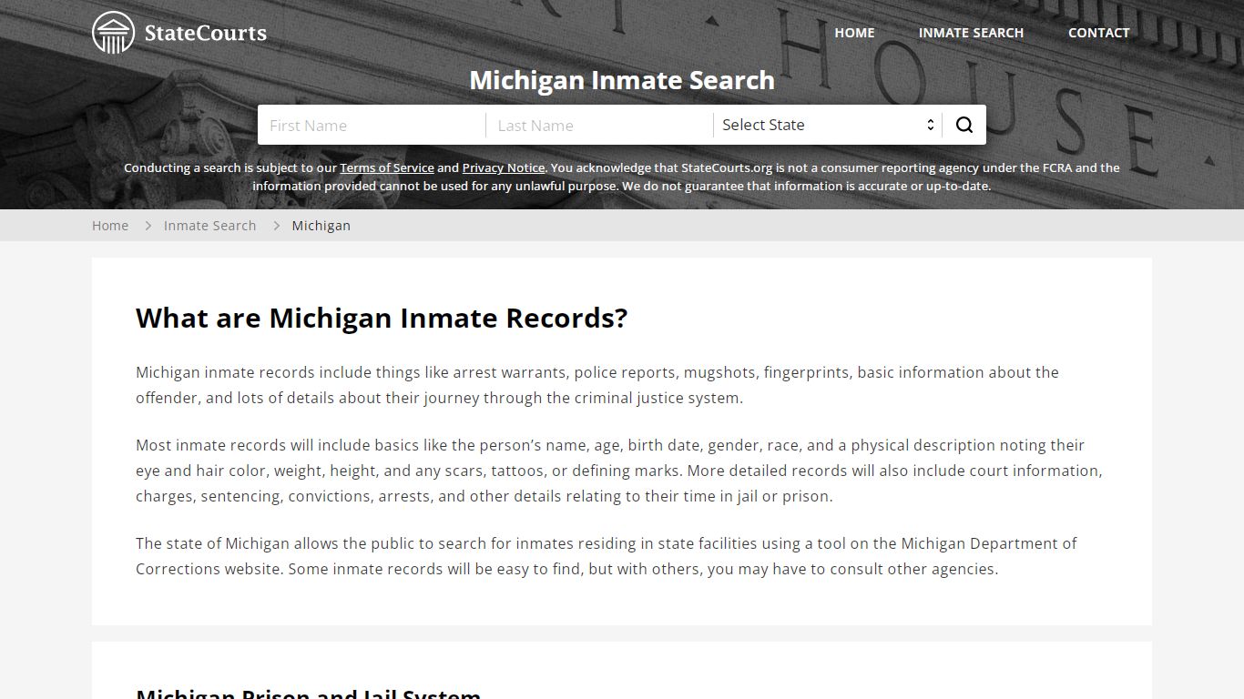 Michigan Inmate Search, Prison and Jail Information - StateCourts